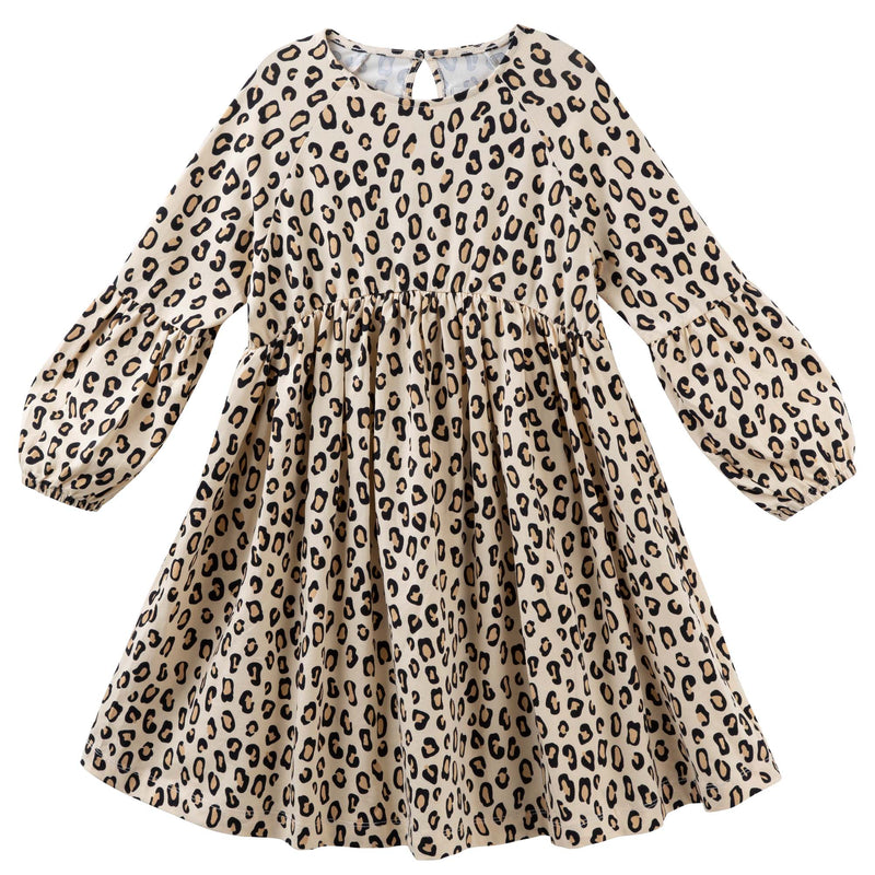Leopard Print Long Sleeve Poodle Sleeve Dress