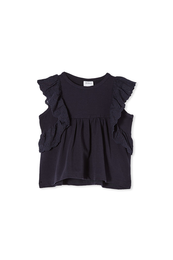 Navy Broderie Frill Tee