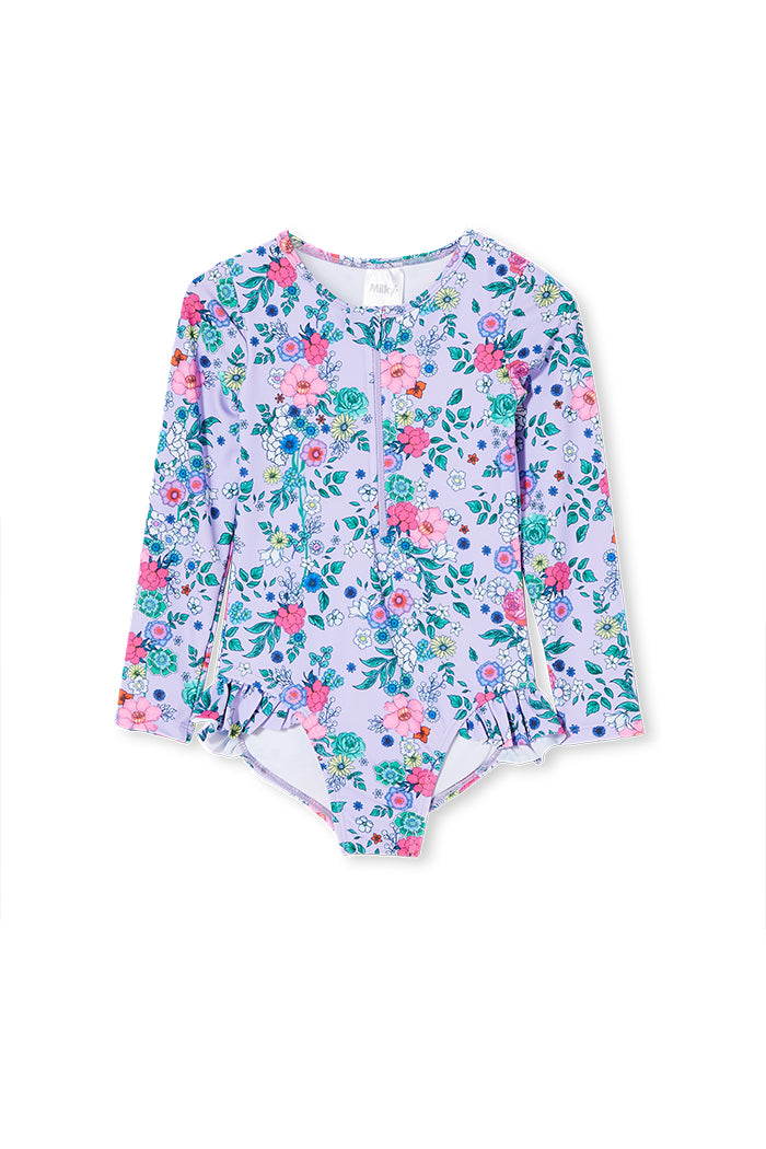 Lilac Floral Long sleeve  Swimsuit
