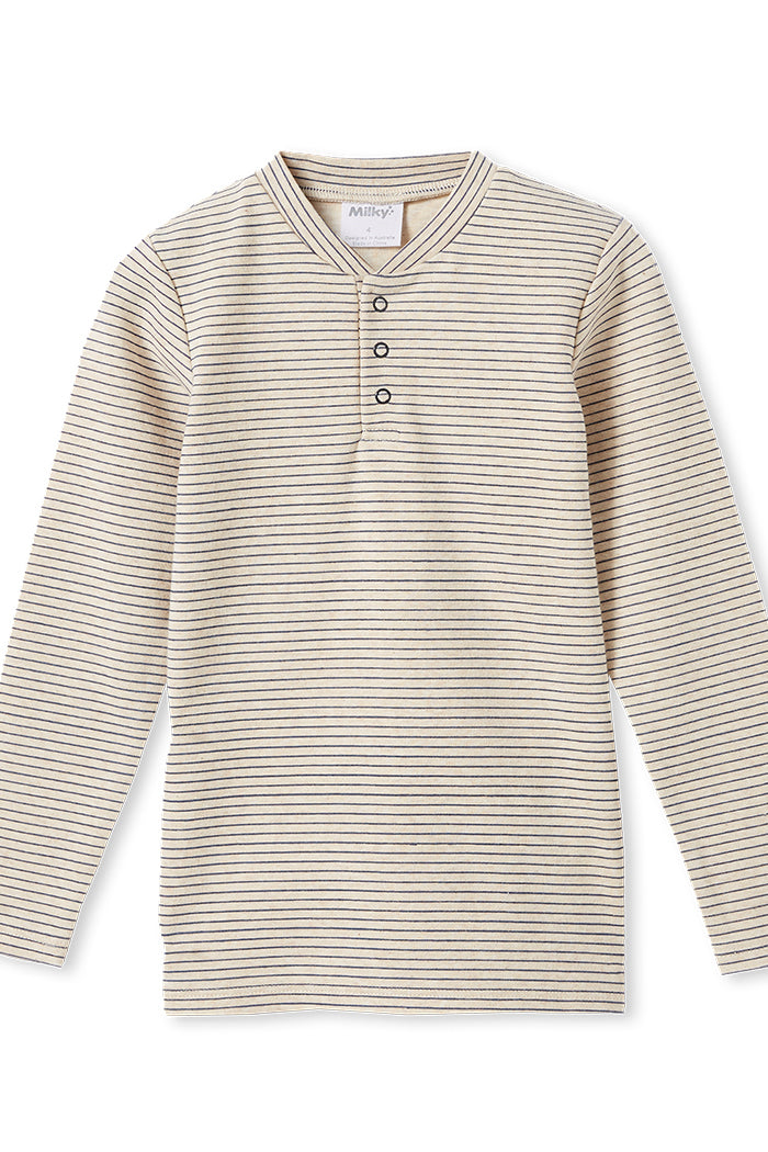 Rib Henley - Oatmeal Stripe