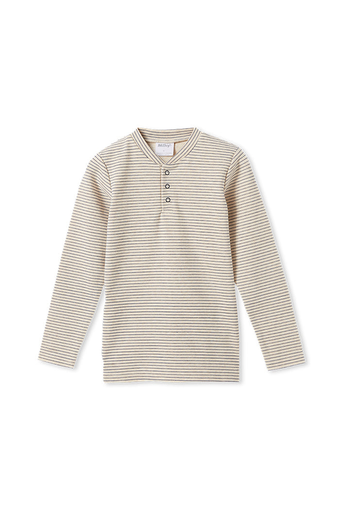 Rib Henley - Oatmeal Stripe