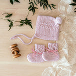 Merino Wool Bonnets & Booties - Pink