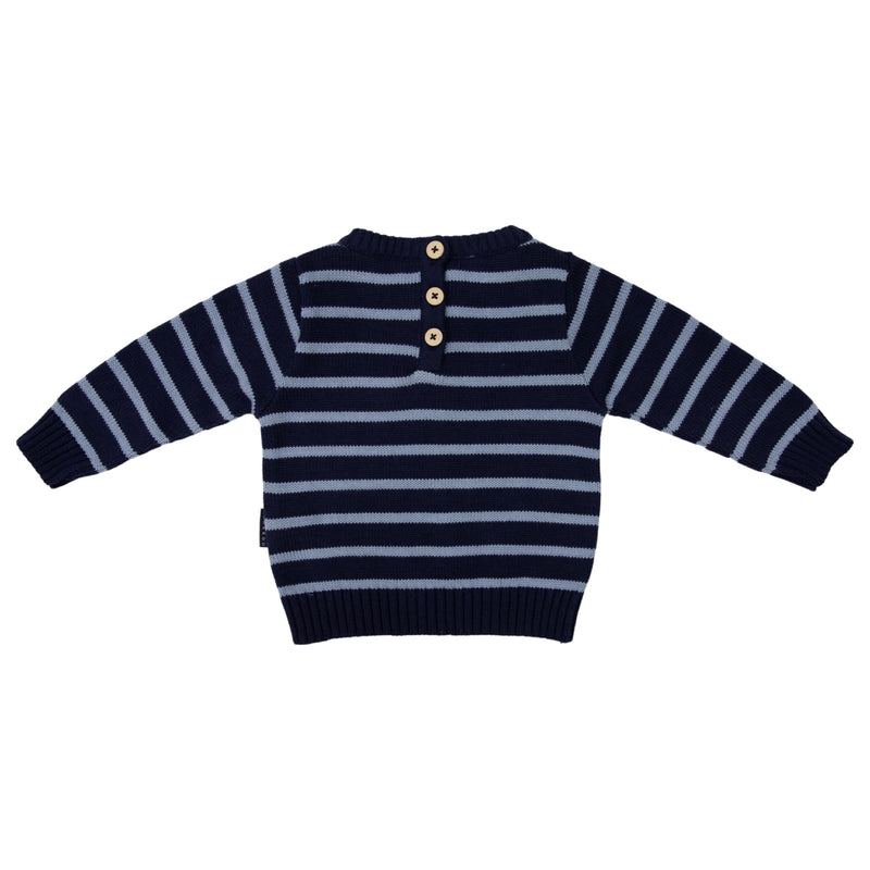 Fire Truck Knit Sweater - Navy Stripe