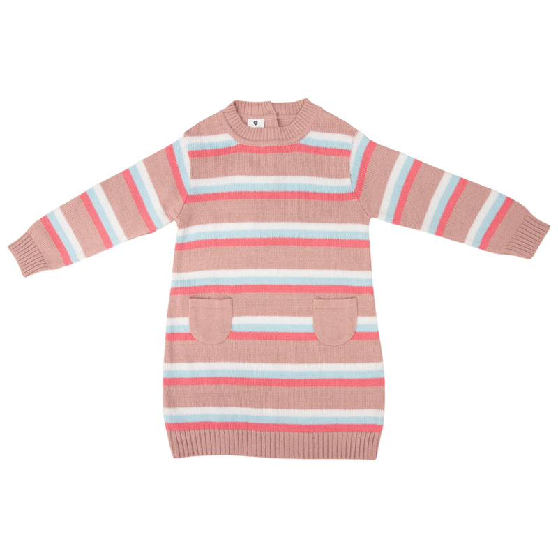 A-Line Striped Knit Dress - Dusty Pink