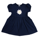 Flower Cotton Dress - Navy