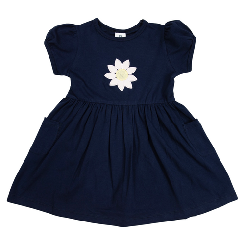 Flower Cotton Dress - Navy