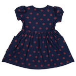 Strawberry Print Cotton Dress - Navy