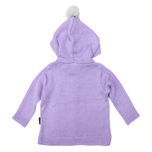 Knit Jacket with Contrast Pockets and Pom Pom - Lavender
