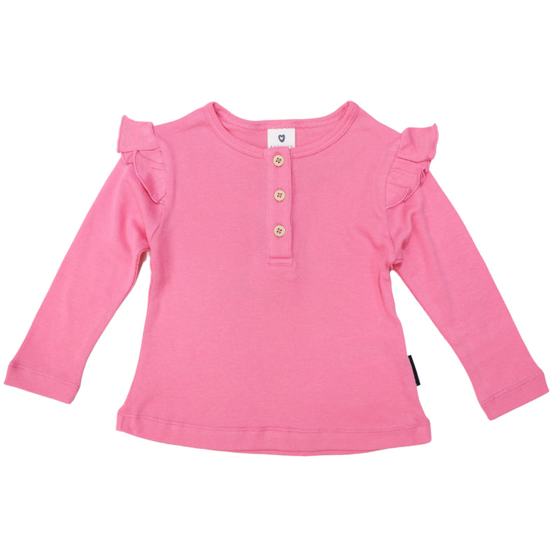 Cotton Modal Frill Top - Hot Pink