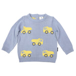 Knit Sweater with Truck Design - Blue