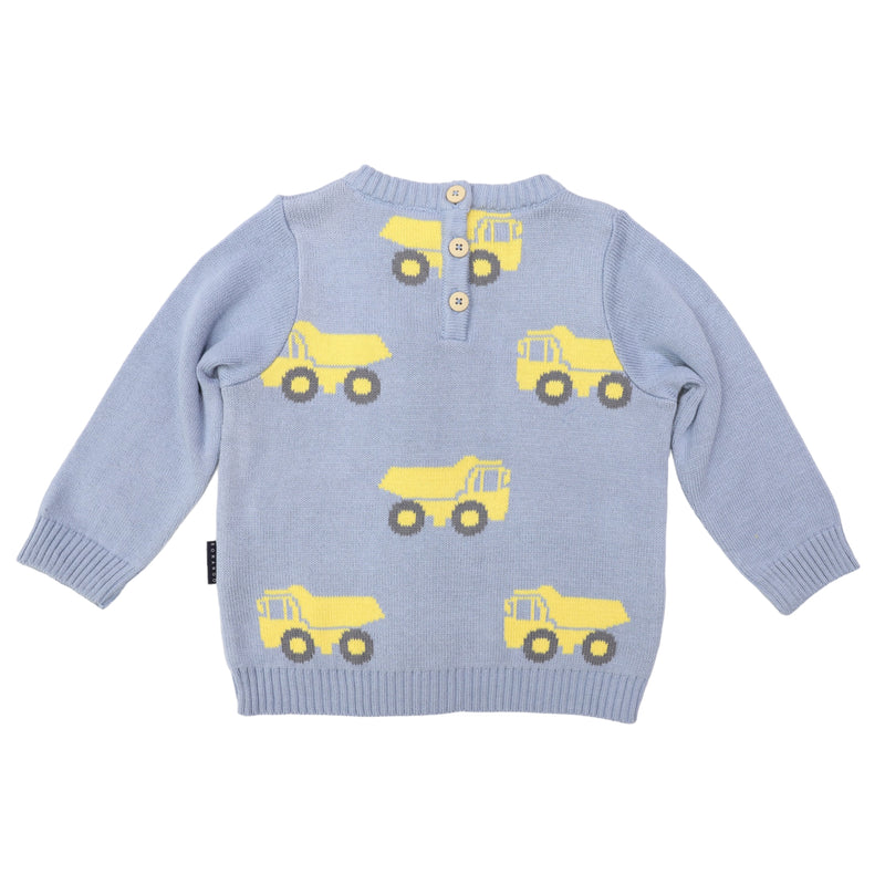 Knit Sweater with Truck Design - Blue