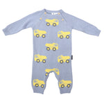 Knit Romper with Truck Design - Blue