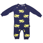 Knit Romper with Truck Design - Navy