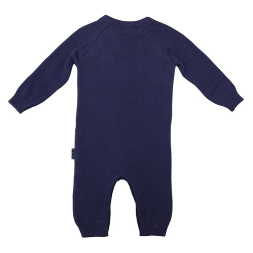 Knit Romper with Truck Design - Navy
