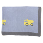 Knit Blanket with Truck Design - Dusty Blue