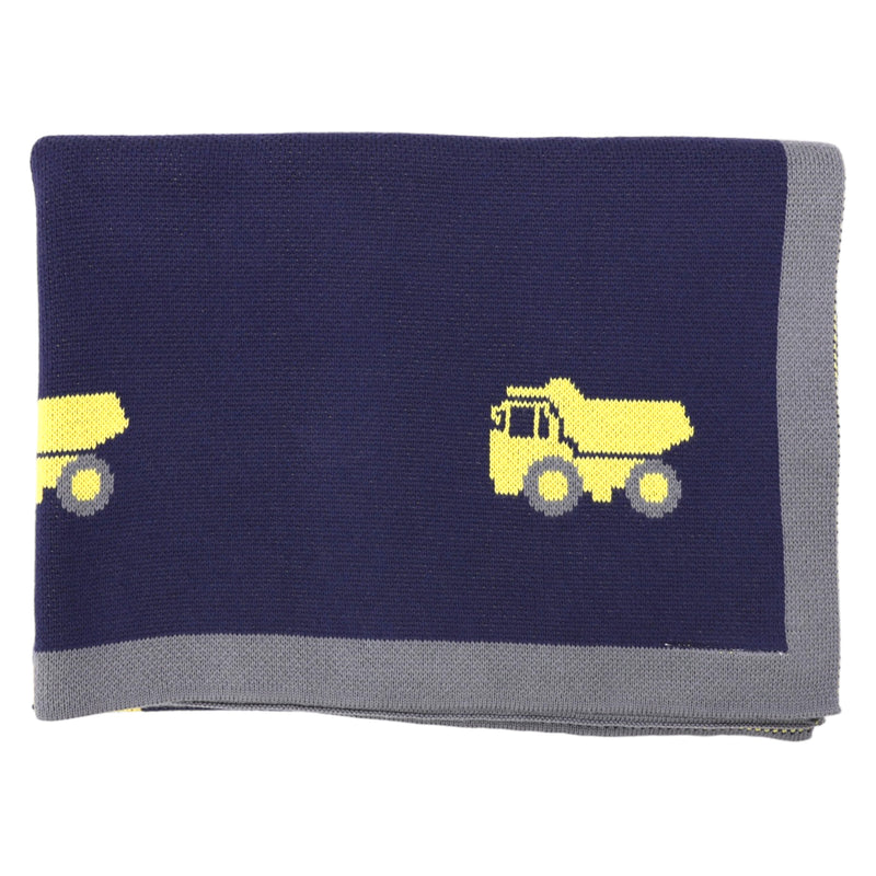 Knit Blanket with Truck Design - Navy