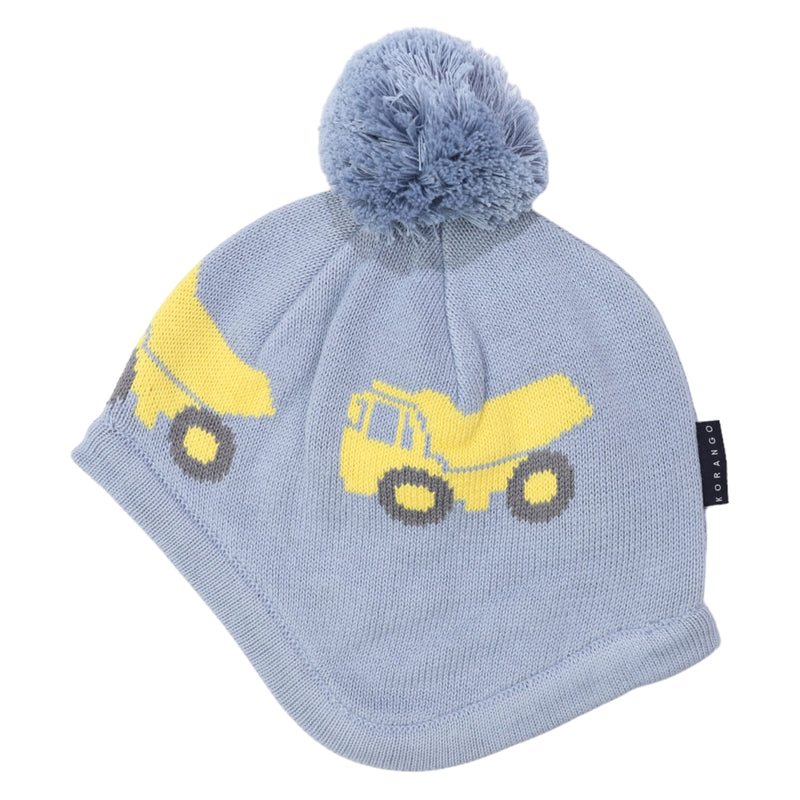 Knit Beanie with Truck Design - Dusty Blue