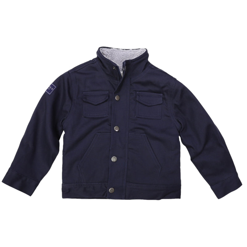 Stretch Twill Jacket with Sherpa Lining - Navy