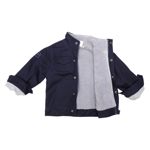 Stretch Twill Jacket with Sherpa Lining - Navy