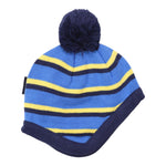 Striped Knit Beanie - Blue, Navy and Yellow