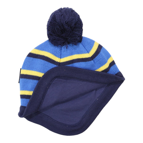 Striped Knit Beanie - Blue, Navy and Yellow