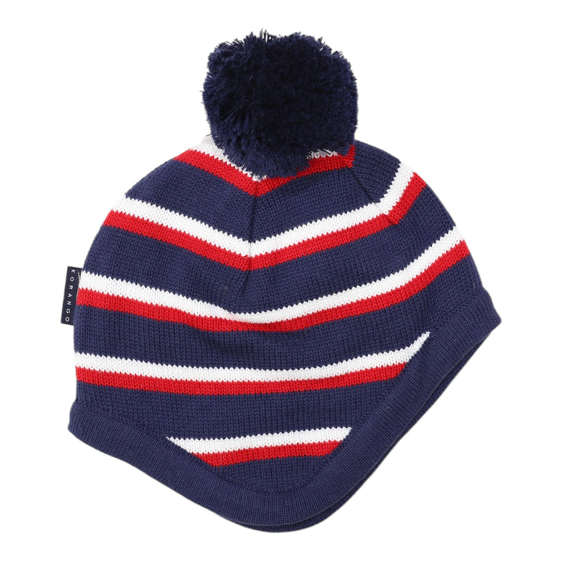 Striped Knit Beanie - Navy, White and Red