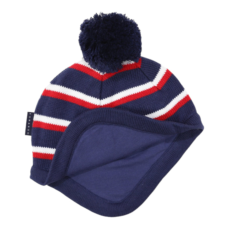 Striped Knit Beanie - Navy, White and Red