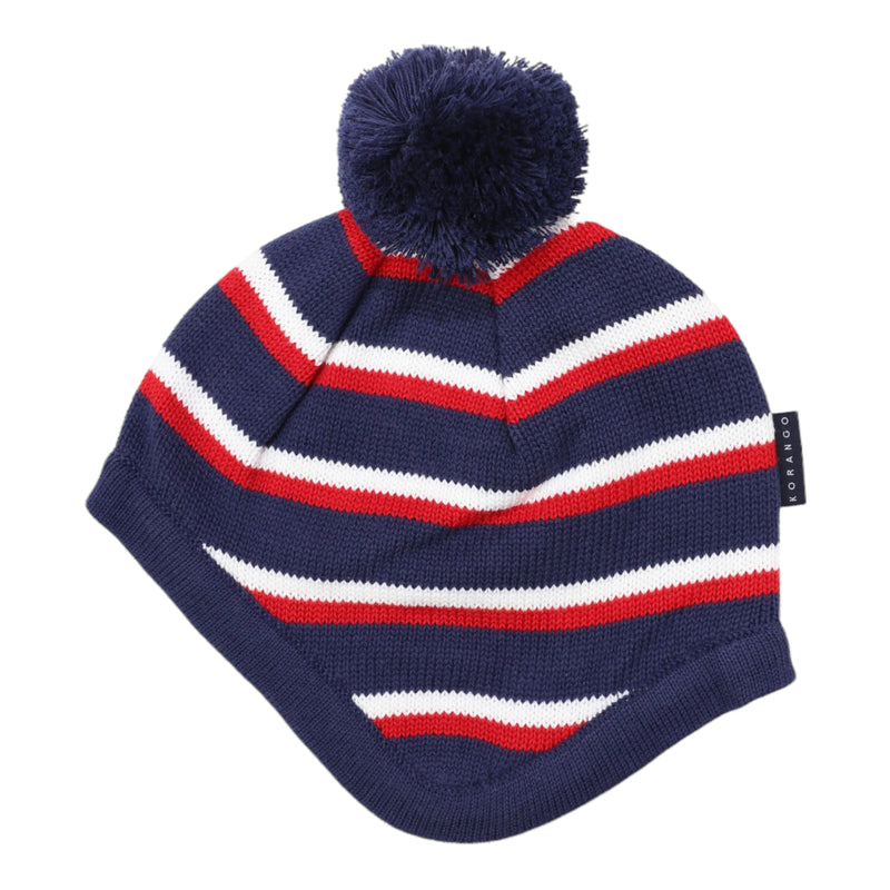 Striped Knit Beanie - Navy, White and Red