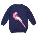 Pink Macaw Long Sweater - Navy