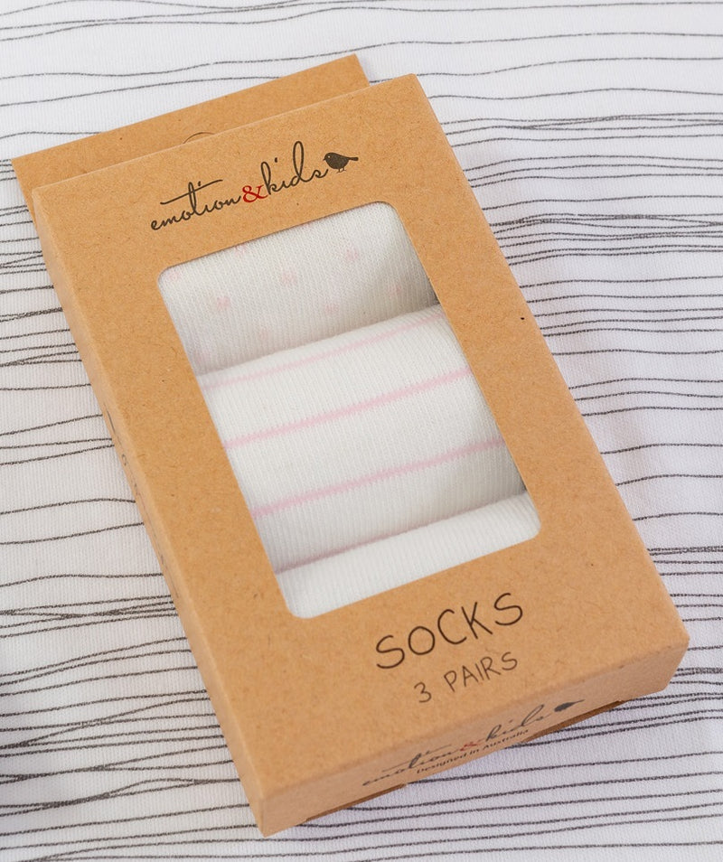 Socks 3 Pack - Pink Dots & Stripes