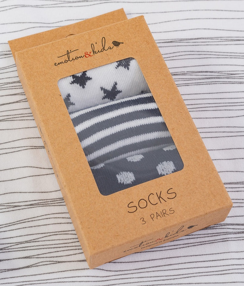 Socks 3 Pack - Navy Stripe, Spot & Star