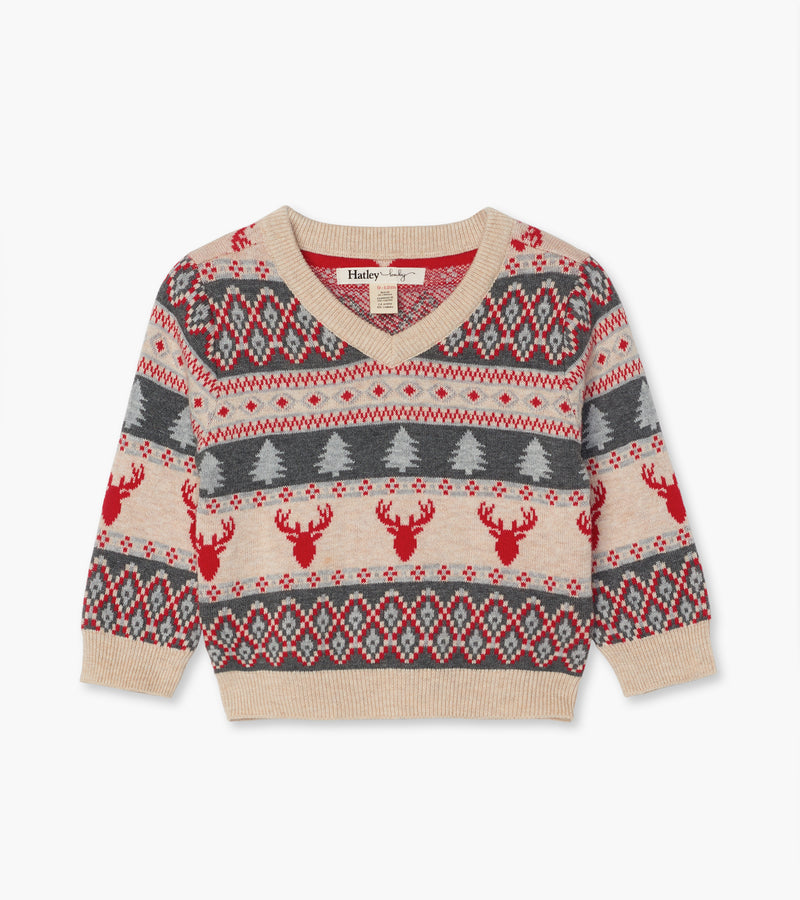 Fair Isle Stags V Neck Sweater