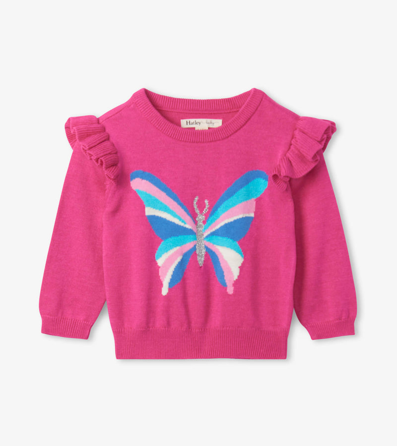 Stripey Butterfly Baby Ruffle Sleeve Sweater