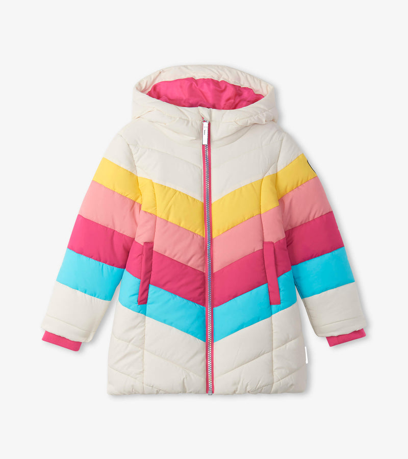 Retro Rainbow Stripe Puffer Jacket