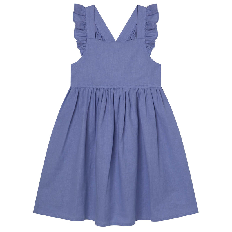 Frill Cross Strap Dress - Pacific Blue