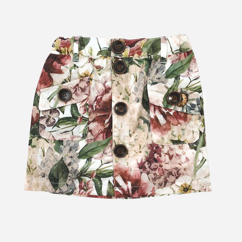 Girls Button Front Shirt - Burnt Floral