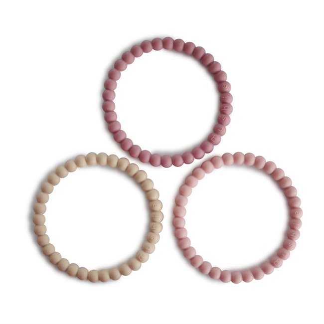 Silicone Pearl Teether Bracelets - Linen/Peony/Pale Pink