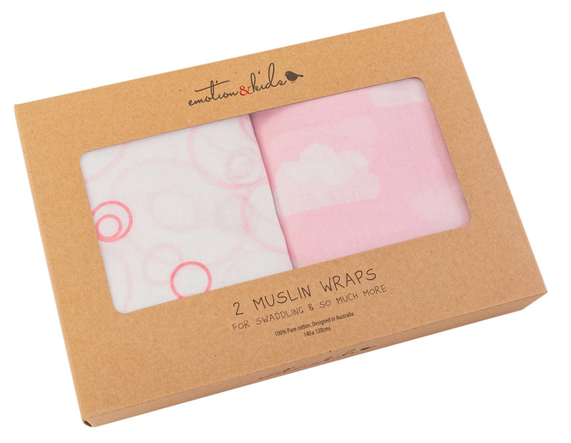 Muslin Wrap 2 Pack - Pink Cloud & Bubbles