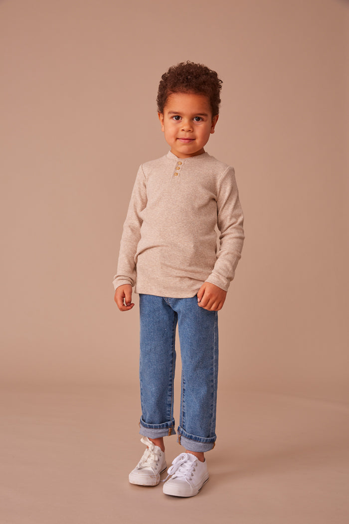 Rib Henley - Oatmeal Stripe