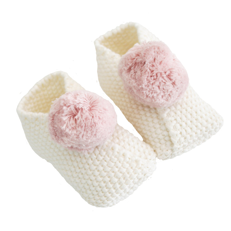 Baby Pom Pom Slippers - Ivory & Pink