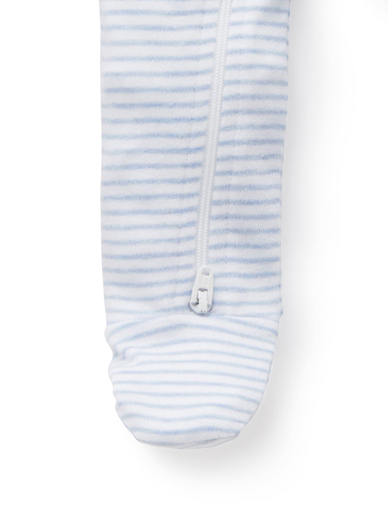 Zip Growsuit- Pale Blue Melange Stripe