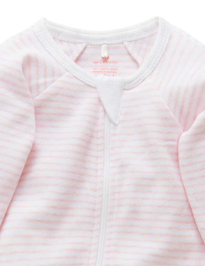 Zip Growsuit- Pale Pink Melange Stripe