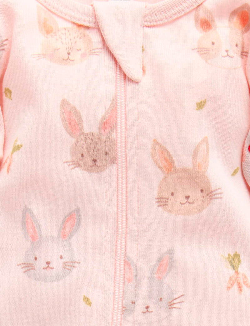 Bunny Friends Zip Growsuit - Apricot