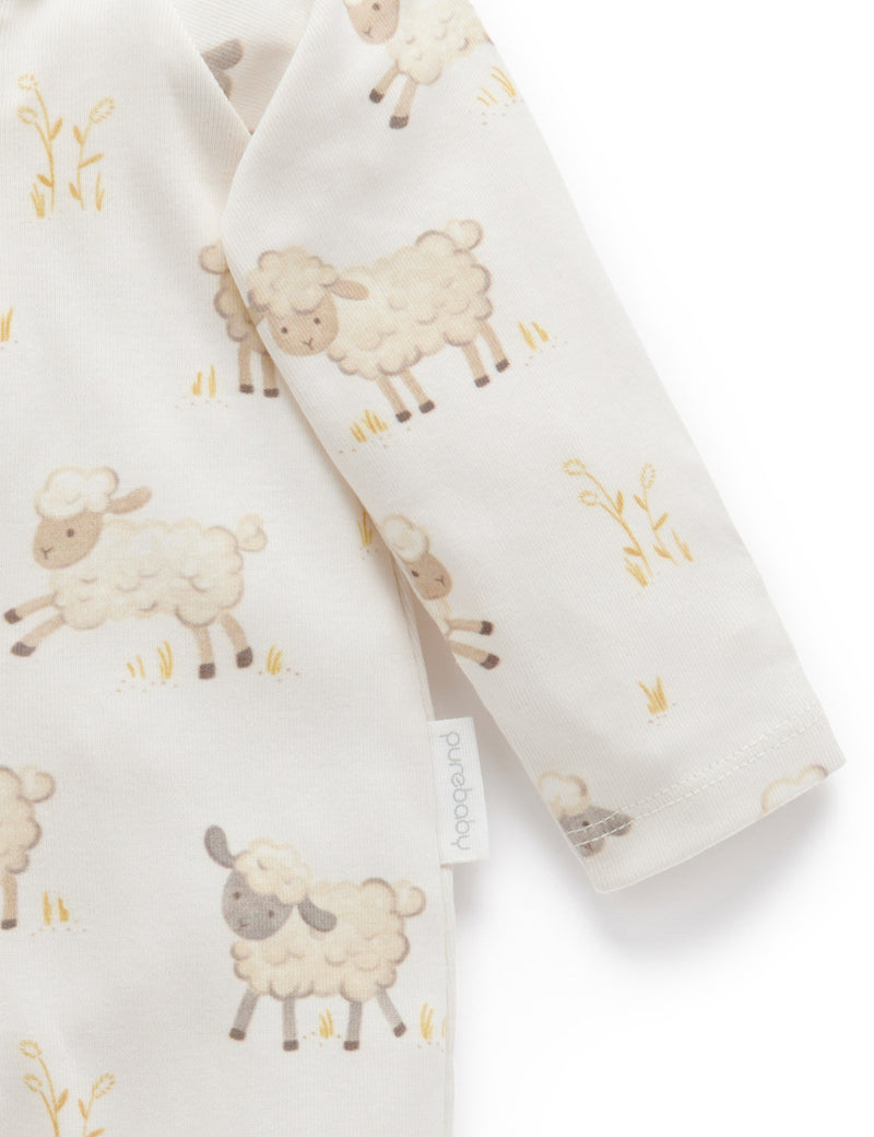 Printed Zip Grownsuit - Leaping Lambs
