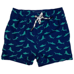 Shark Print Quick Dry Boardshorts - Navy