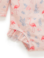 Frilly Long Sleeve Swimsuit - Flamingo