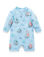 Printed Long Sleeve Sunsuit - Pirate Ships