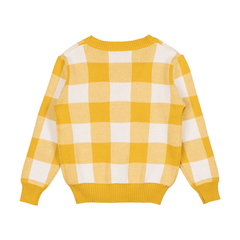Mustard Checkered Knit Cardigan