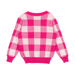 Pink Checkered Knit Cardigan